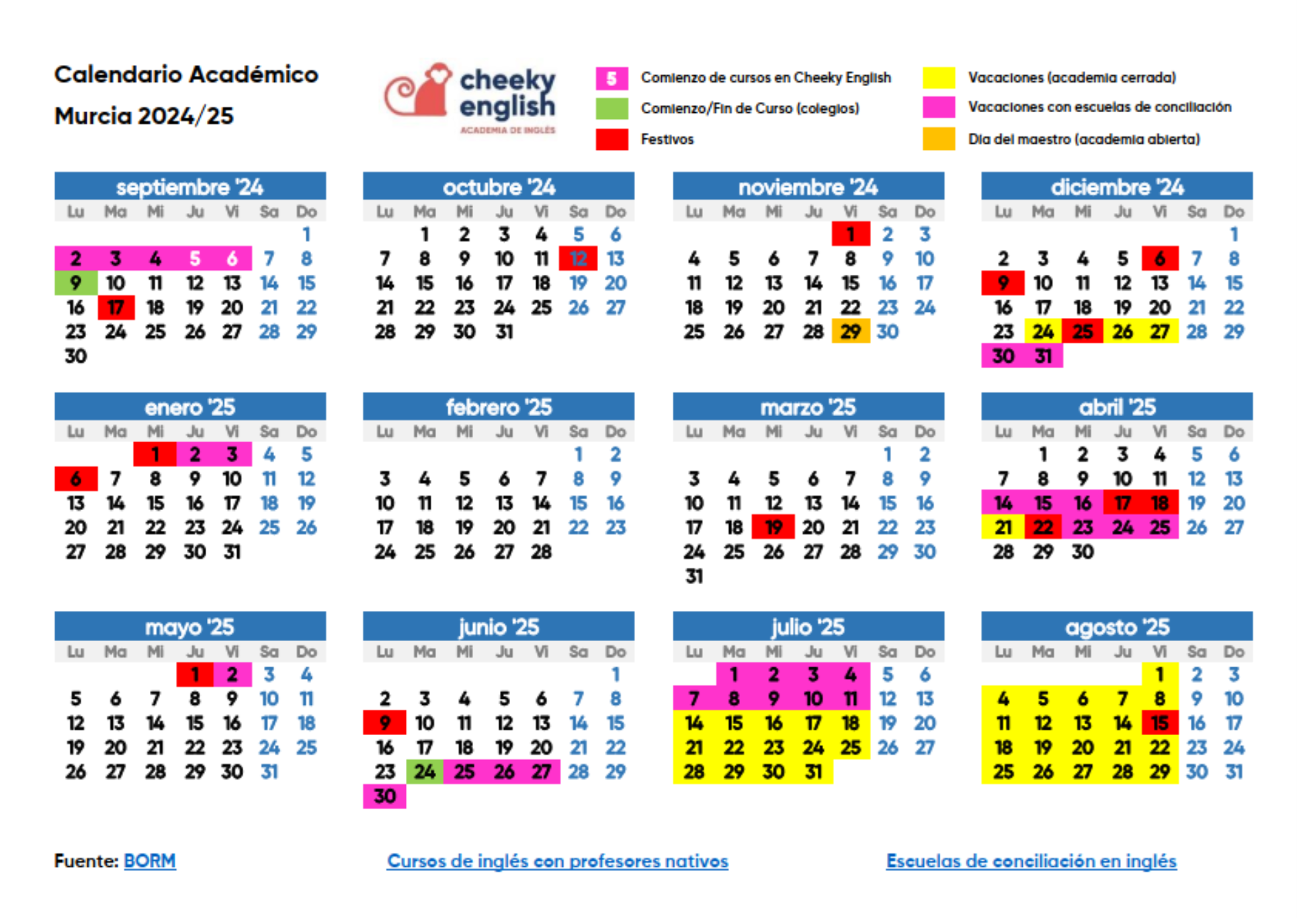 Calendario escolar 2024-2025: más de 100 plantillas y horarios para ...